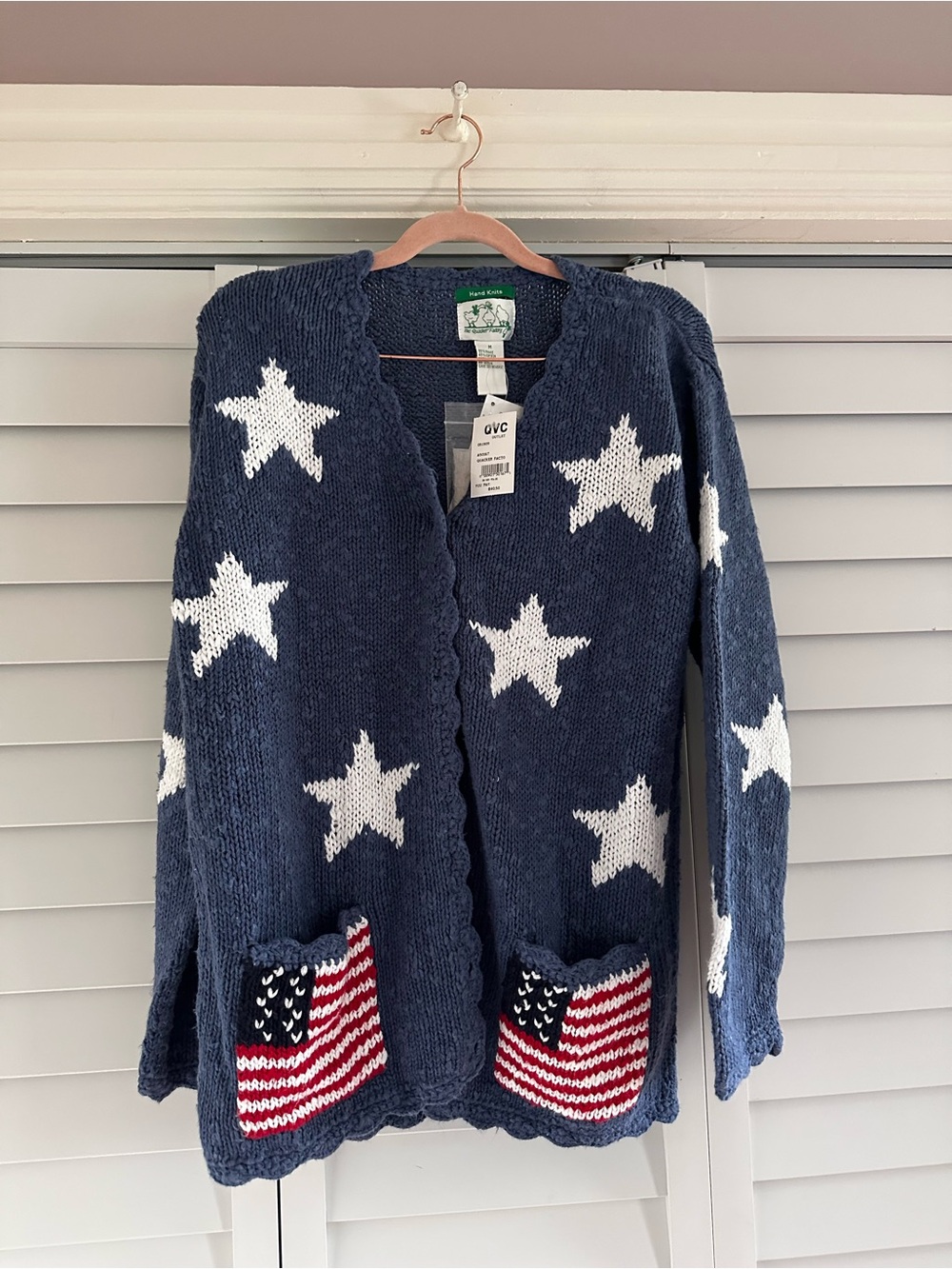 Quacker Factory American Star Navy Open-Front Cardigan with Flag Pocket Detail